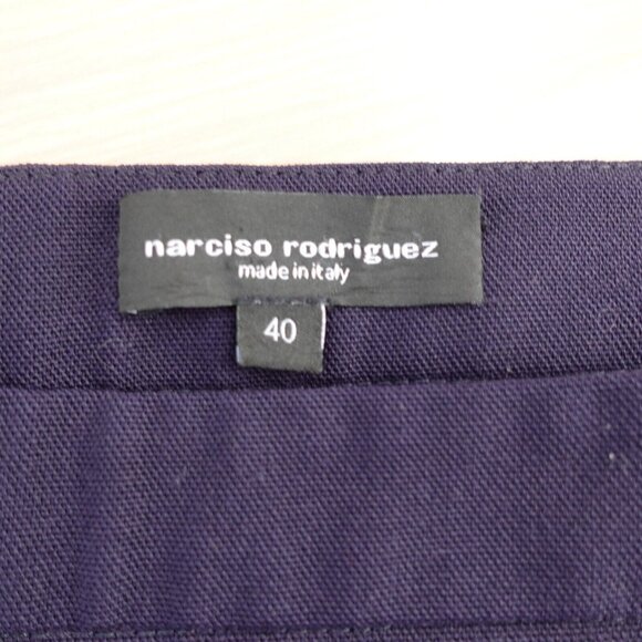 NARCISO RODRIGUEZ Pants Medium Virgin Wool Straight High Waist Tuxedo Navy ITALY - Picture 3 of 14
